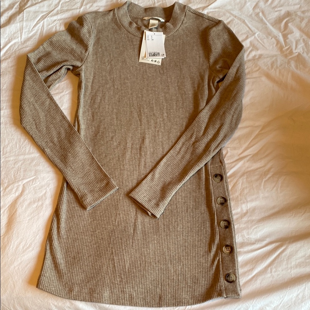Beige Ribbed Long Sleeve Sweater